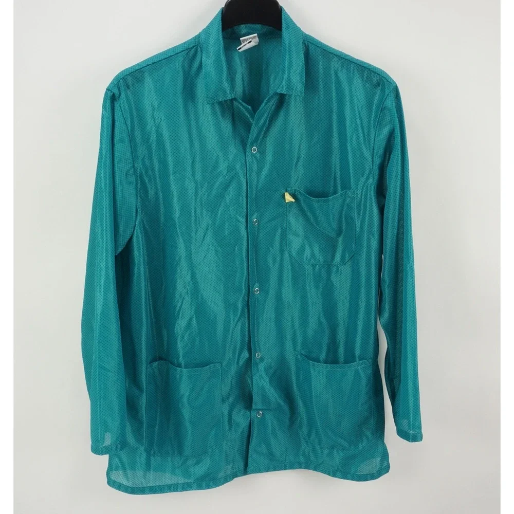 Vintage Shiny Rave & Clubbing Snap Front Shirt Jacket Mens Large Open Collar USA